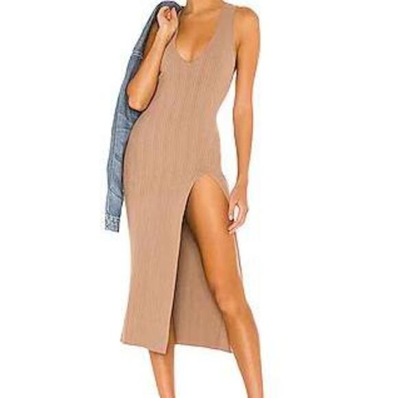x REVOLVE Variegated Rib Bodycon Dress in Taupe - Picture 2 of 6